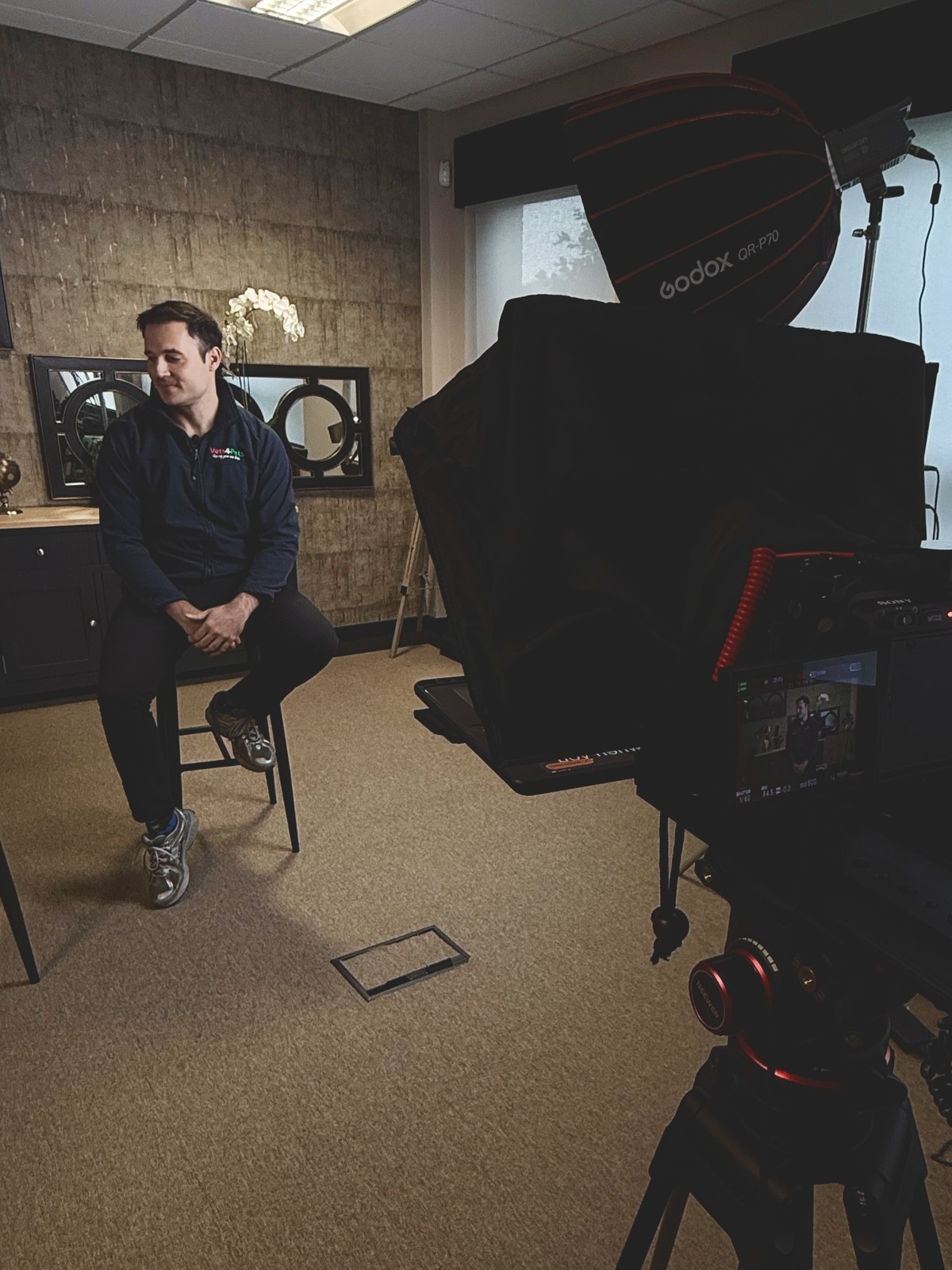 Behind the scenes on an interview shoot with a cinema camera